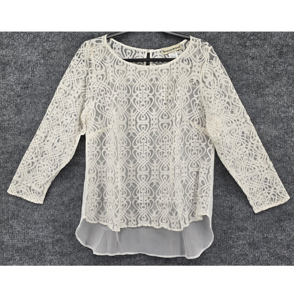 Seventh Avenue Womens L‎ Blouse Top White Lace Fairy Boho Chic Classic NWOT